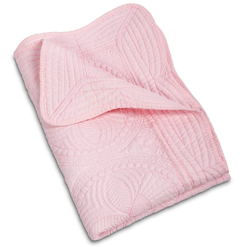 MONOBLANKS Baby Quilt Personlized Monogram Lightweight Embossed Scalloped Throw Blanket Four Seasons (Pink) - Image 1